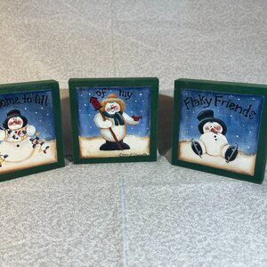 set of 3 Christmas tiles 4.5 x 4.5 Hand painted signed by artist (313)